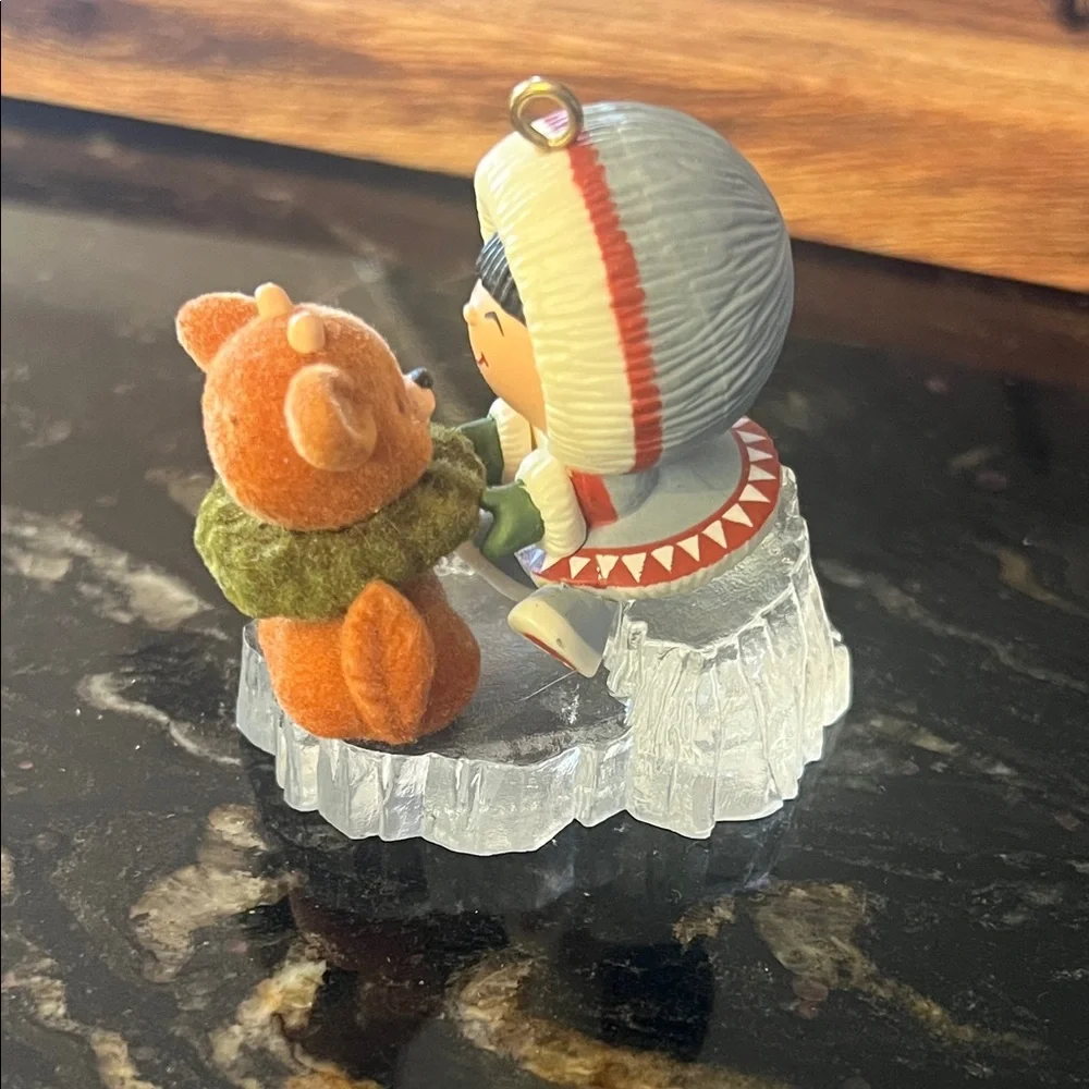 Hallmark 1986 Frosty Friends #7 Red and White Eskimo with Baby Reindeer Ornament